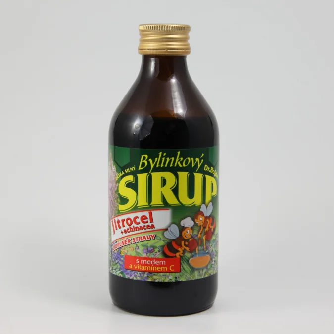 Fotografie 1 z 2: Bylinkový sirup -Jitrocel+echinacea (s medem,vit.C,325g)